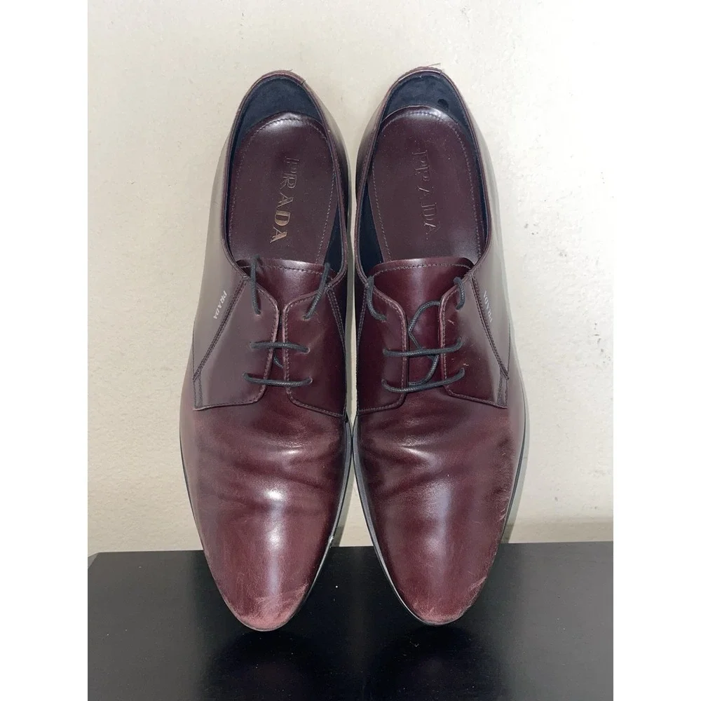 Prada Milano Vintage Lace Dress Shoes Burgundy Oxblood Men's Size 12 Preowned